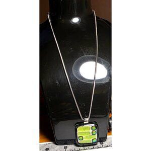 Necklace Rozetta Handmade Glass Pendant Green & Black Square Silver-Tone Chain